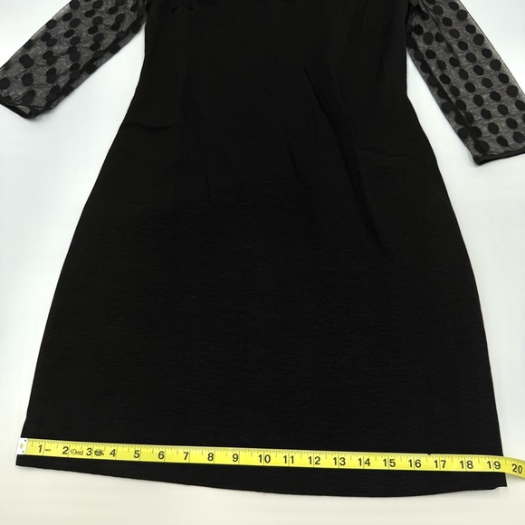 Boden Women’s Ponte Pencil Dress Polka Dot Sheer Mesh Sleeves Bow Black Size 4R - Picture 12 of 13